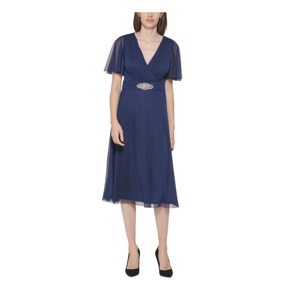 Jessica Howard Dresses Jessica Howard Womens Navy Mesh Overlay